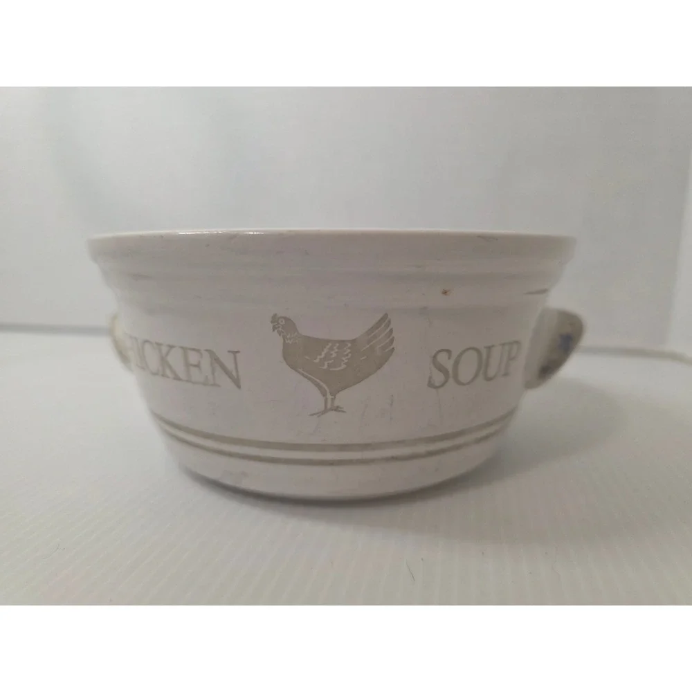 1987 FTDA‎ Chicken Soup Bowl Ceramic Korea Hen Farmhouse Vintage Handled Crock